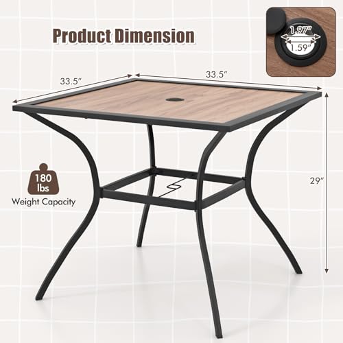 Image of Giantex Patio Table with Umbrella Hole, Outdoor Dining Table for 4 People with All Weather Resistant Tabletop, Metal Support Legs, Square Bistro Table for Porch Deck Garden Backyard Poolside