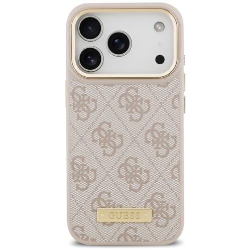 Coque MagSafe iPhone 17 Pro Guess avec plaque logo 4G rose premium
