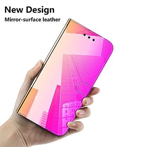 Omorro For Pink Iphone 13 Pro Max Wallet Case For Women, Luxury Pu Leather Glitter Glossy Makeup Mirror Case With Card Holder Slots Magnetic Closure Flip Cover Protective Kickstand Strap Purse Case #TOP2