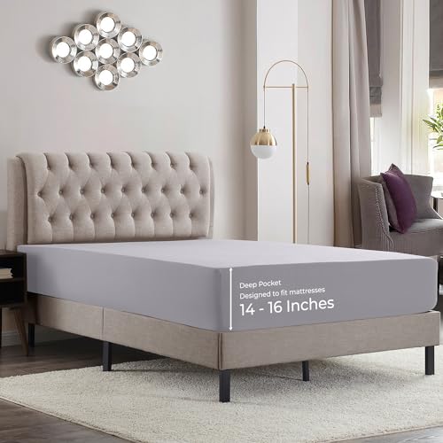 Empyrean 2 Pack Full Fitted Sheets - Deep Pocket, Fits 14-16 Inch Mattress, Ultra Soft Microfiber, Wrinkle-Resistant, Shrinkproof & Fade Resistant Sheets for Full Size Beds, Grey Lavender