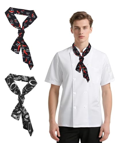 HUVZOR 2 Piezas Accesorios disfraz cocinero adulto, Bufanda de chef que absorbe el sudor, Toalla de sudor para camarero de catering, Adecuado para cocina, restaurante, cafetería