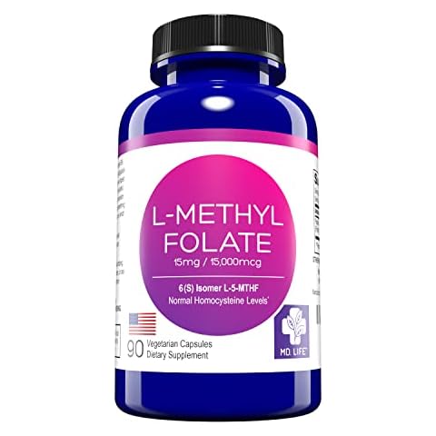 MD Life L Methylfolate 15mg - Professional-Grade Active Methylfolate Supplement - Maximum Potency MTHFR Supplements - L-methylfolate 15 mg 90 Capsules - Essential Amino Acids Cover