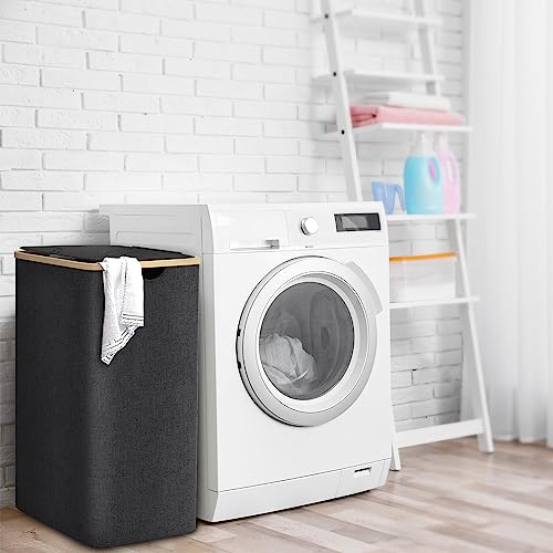 Panier à Linge avec Couvercle, Corbeille à Linge Sale 100L Pliable avec Poignées en Bambou, Sacs A movibles en Tissu Oxford, Panière Laundry Basket Bac à Linge XXL - Noir – vue 6