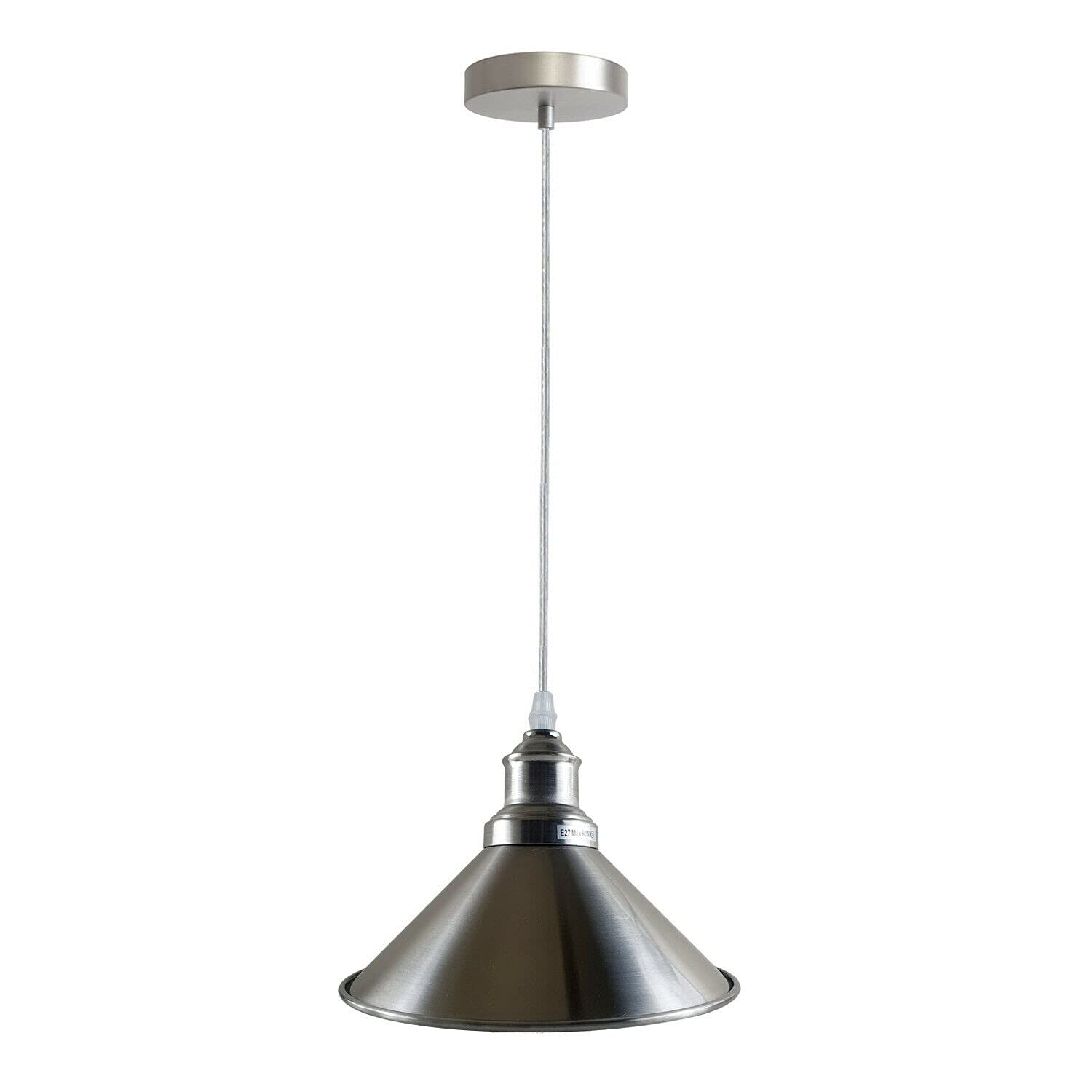 DC VOLTAGE Vintage Metal Light Industrial Pendant Lamp Shade, Hanging Ceiling Light E27 Holder Fitting with 10cm Ceiling Plate Indoor Light Sets (with Out Bulb, Satin Nickel)