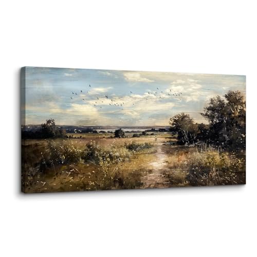crmotu Landscape Wall Art, Nature Wall Decor, Oversized Wall Art, Wilderness Path Scenic Art Prints, Vintage Rustic Pictures Wall Decor Living Room Bedroom Dining Room Modern Farmhouse 30"X60"