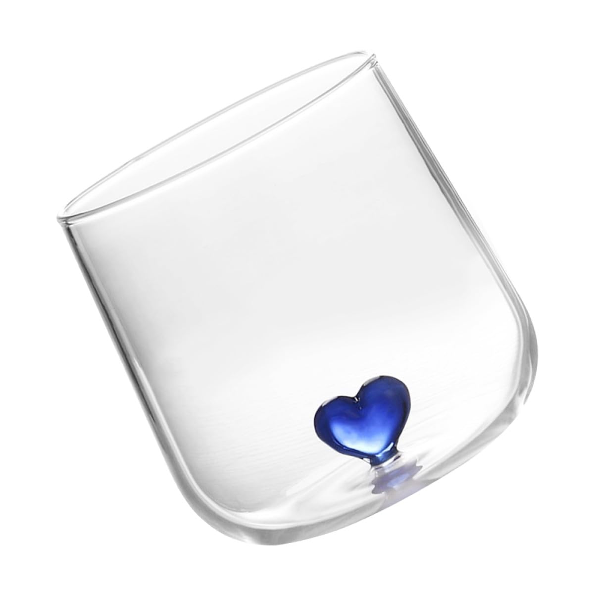 Heart-Shaped Glass Cup with Blue Base, 1pcs Romantic Water Glass for Couples, Milk, Tea, Red Wine, and Brushing Teeth Use in Home and Dining Settings