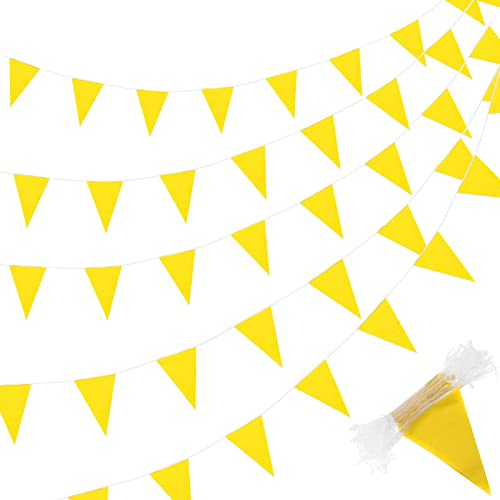 Image of Tatuo 200 Feet Solid Pennant Banners Flags String Triangle Hanging DIY Bunting Flags Party Decorations for Grand Opening Party Banners for Kids Birthday, Shops (Yellow)