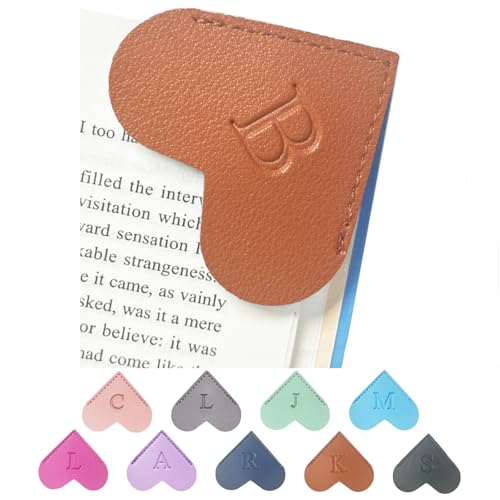 MOTEERLLU Personalized Leather Heart Bookmark with Initials