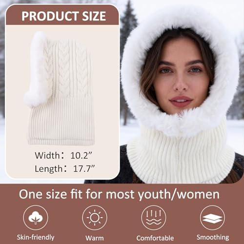 Image of Winter Fleece Balaclava Warm Men Hood Hat Knitted Hooded Scarf for Women Unisex Skull Cap