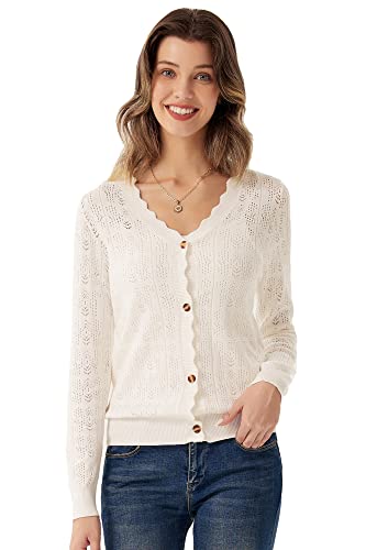 Grace Karin White Hollow Out Shrug Cardigan Sweater Women Button Long Sleeve Cropped Knitwear V Neck Breathable Solid Work Casual Coat Xl #TOP1