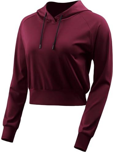 CADMUS Women's Workout Long Sleeve Shirts with Hoodie Sweatshirt Running Crop Top