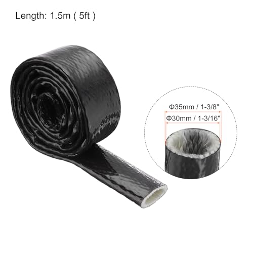 Image of MECCANIXITY 1-3 /16 inch ID 5ft Heat Shielded Fire Sleeve Silicone Coated Fiberglass Tape, for Automotive Hose Lines Wires Electrical Wiring, Black