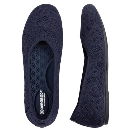 Image of Frank Mully Women's Ballet Flat Shoes Knit Dress Shoes Round Toe Slip On Ballerina Flats for Woman Low Wedge Comfort Soft