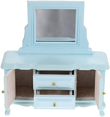 Toyvian Dollhouse Dressing Table with Mirror Miniature Dollhouse Furniture 1:12 Birch Dressing Table for Doll, Dollhouse Bedroom Mini Table for Princess Elegant Miniature Furniture