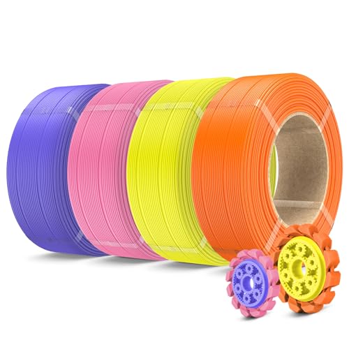 Image of SUNLU PLA+2.0 3D Printer Filament Refill 1.75mm, 4 Packs, 4KG | Stronger PLA+ Filament, No Spool Refill, Compatible with Bambu Lab 3D Printers, Sunny Orange+Yellow+Pink+Lavender Purple