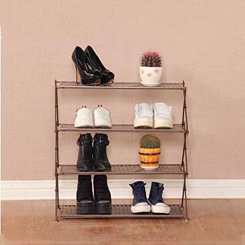 Iron Folding Shoe Rack Home Creative Four Layer Storage Multi-Layer Simple Simple Modern Living Room Door Shelf (Color : Black) (Black)