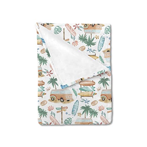 HawSkgFub Hawaii Tropical Beach Surf - Manta para bebé, regalo para niñas, manta de franela de forro polar con diseño de árbol de coco rosa, suave y ligera, ropa de cama para cuna de bebé recién