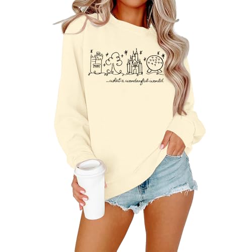 FRYAID Magic Kingdom Sweatshirts Women Funny Embroidered Magical World Castle Shirt Family Holiday Long Sleeve Pullover Tops