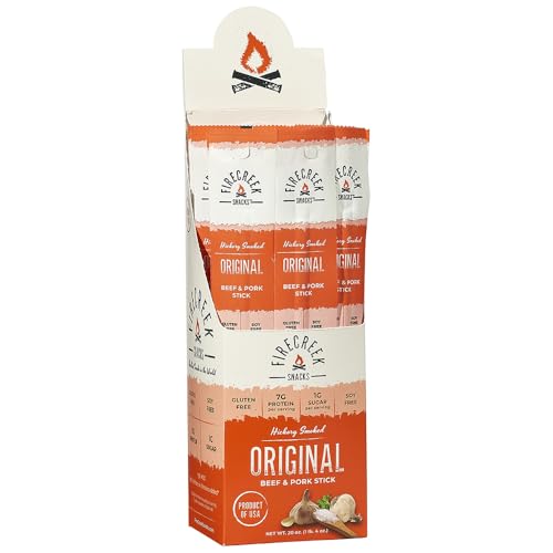 FireCreek Snacks Beef and Pork Meat Sticks (Jerky Sticks), Hickory Smoked, 20 Count (1 oz), 7g Protein, Low Carb, Gluten Free, Soy Free, No MSG, Original