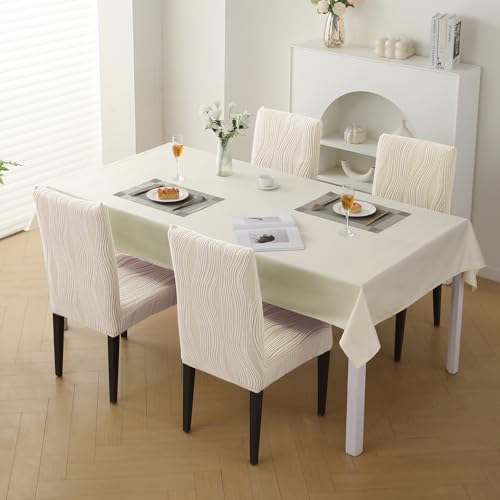 Image of HOKIPO 200 GSM Premium Knitting Jacquard Elastic Dining Table Chair Cover Set of 4, 'Nestiva Series' Skimmed Cream (AR-6072-CRM)