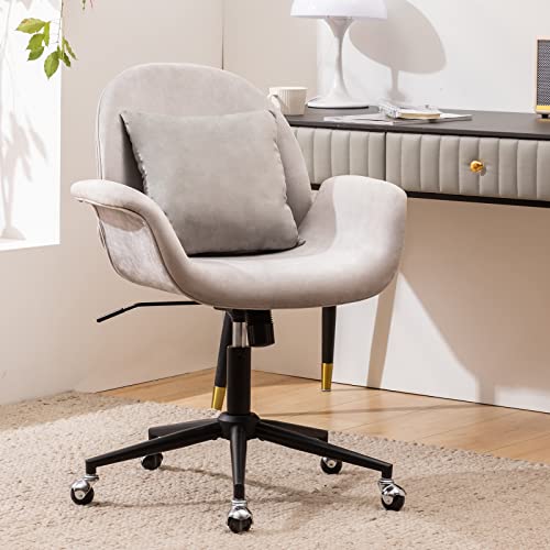 Office Chair Ergonomic Desk Chair - Velvet Vanity Fabric Home Office Chair Modern Adjustable Height Computer Chair With Pillow Swivel Executive Task Chair For Makeup And Living Room, Grey #TOP4