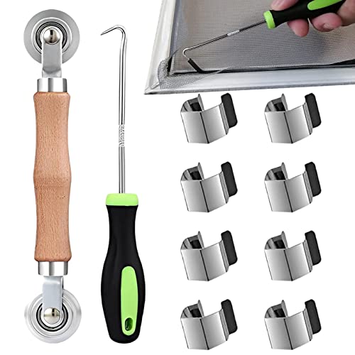 Kit de rolos de ferramentas de tela - Ferramenta Spline da Tela | Com gancho de remoção e 8 clipes d