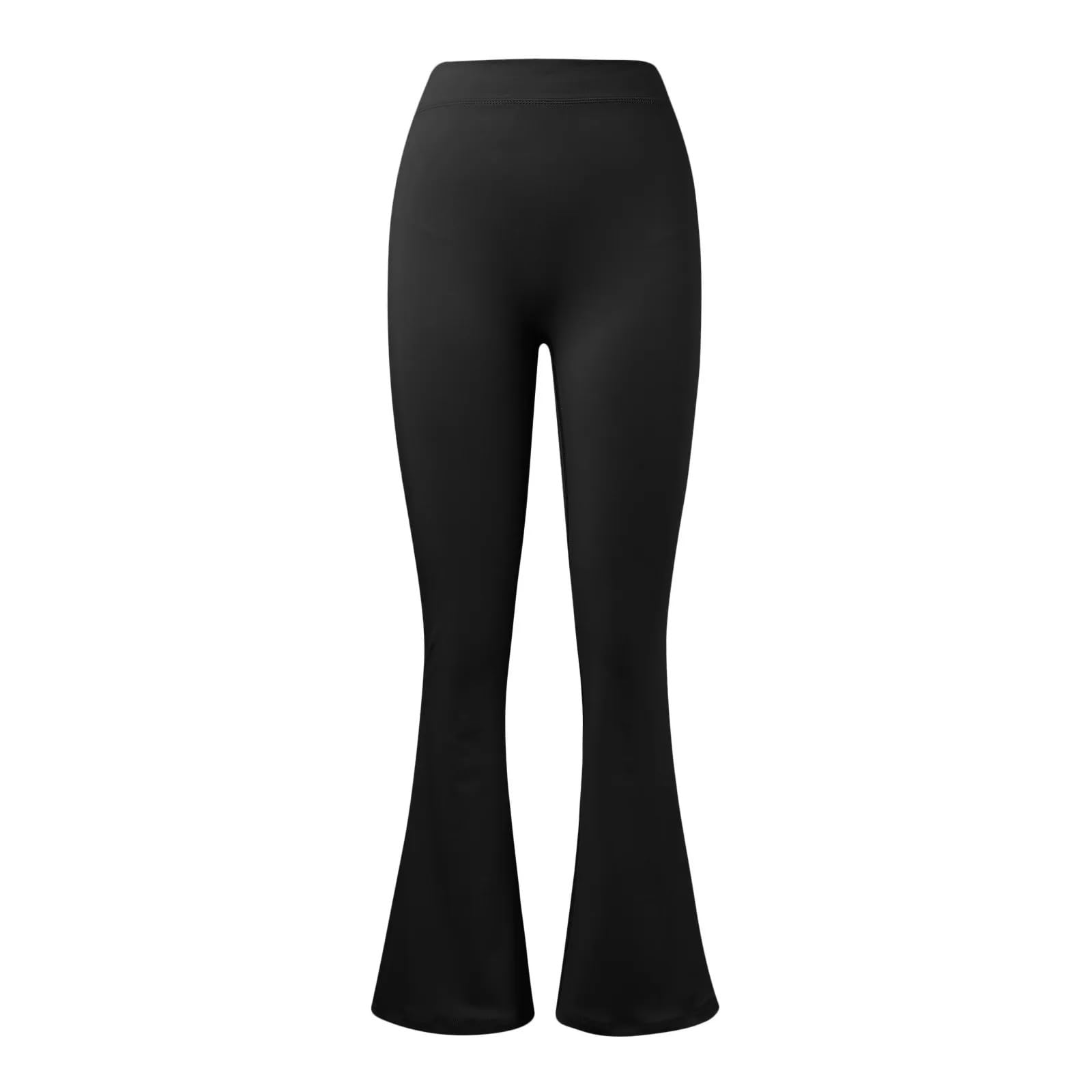 Stretch-Yoga-Leggings for Damen – Lange, ausgestellte Fitnesshose, lässige Sport- und Laufhose, Standarddicke(Black,S)
