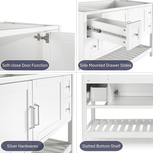 Image of Alaterre Furniture Bennet Bathroom Vanity Cabinet with Soft-Close Shaker Doors and Open Shelf - 60-Inch Freestanding Bathroom Vanity Without Sink - Wood Bathroom Sink Base Cabinet (White)