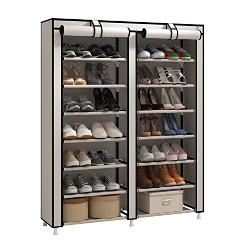 Jiuyotree Étagère à chaussures à 7 niveaux avec grande capacité, armoire à chaussures, étagère avec housse en tissu non tissé, gris Cover