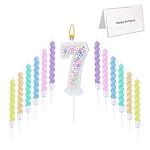 Number Birthday Candle with 12PCS Spiral Candles and A Birthday Card - Perfect for Celebrating Birthdays (Macaron Glitter, Number 7)
