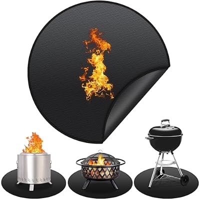 Protebox 36'' Fire Pit Mat for Solo Stove Bonfire, Round Fireproof Under Grill Mat, Oil-Proof Waterproof BBQ Pad for Deck Patio Grass Outdoor Grill Accessories, Portable and Reusable, Glossy Black