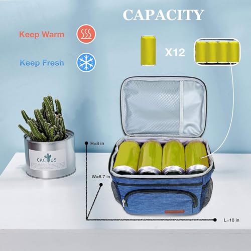 Image of ExtraCharm Insulated Lunch Bag for Women /Men - Reusable Lunch Box for Office Picnic Hiking Beach - Leakproof 12-Can Coke Cooler Tote Bag Organizer with Adjustable Shoulder Strap for Adults - Stripe