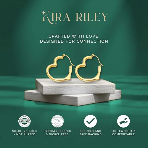 Small to Large 14k Gold Earrings for Women Heart Shape - 14 Karat Solid Open Hearts Hoop Earring, Shrimp Hoops, Lightweight, Hypoallergenic- Gifts for Her, Mom, Your Wife, Friends,Available in 3 Sizes3