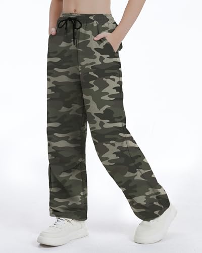 Image of Girls Parachute Cargo Pants Drawstring Waterproof Causal Hiking Pants for Girls Pockets Lightweight Running Joggers