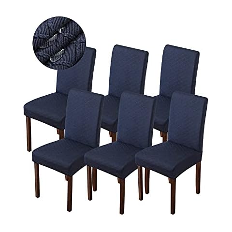Genina Waterproof Chair Covers for Dining Room Dining Chair Covers Kitchen Parsons Chair Covers (Navy Blue, 6 PCS) Cover