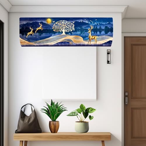 Image of Printed Split Ac Cover Indoor Unit For 1.5 Ton Capacity AC, Inner Unit Ac Cover, All Weather Cover /Attractive Digital Prints /Dustproof /Silken water-resistant Split Ac Cover (Gold Deer)