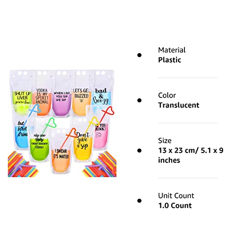 30 Sets Drink Pouches With Straws Colorful Adult Drink Bags Zipper Party Beverage Pouches Funny Drink Pouches Novelty Juice Party Pouches Translucent Stand-Up Plastic Bags For Adults #TOP6