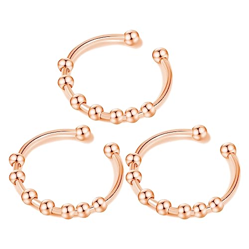 LEEQBCR - 3 Stück Edelstahl Anxiolytischer Anti-Stress-Ring, Einstellbar, Swivel-Fingerspitzenring, Dekompressionsset für Frauen und Männer (Roségold)