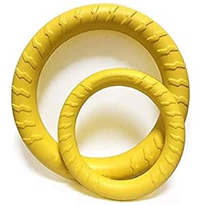 Pack of 2 Dog Toys Ring Water Floating, Outdoor Fitness Flying Discs, Tug of War Interactive Training Ring for Dogs ( 2 Size ,Yellow Pack of 2 Dog Toys Ring Water Floating Outdoor Fitness Flying Discs Tug of War Interactive Training Ring for Dogs 2 Size Yellow