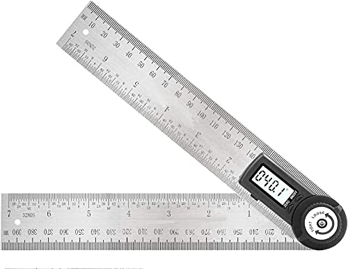 DHF Digital Angle Ruler with LCD Display and Locking Function, Length Measurement 400 mm/14 Inches, Measuring Range: 0°~360°, Stainless Steel