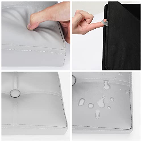 Amassmile® Storage Ottoman Folding Foot Rest Stool, 17 Inch Leather Footstool Bench, Short Ottoman Stool, Storage Foot Rest Store, Books, Records Support 330 Lbs,Grey #TOP4