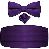 Dubulle Mens Purple Cummerbund and Pretied Bow Tie Suit Pretied Bowties Solid Set for Men Pocket Square Cufflinks Wedding Business