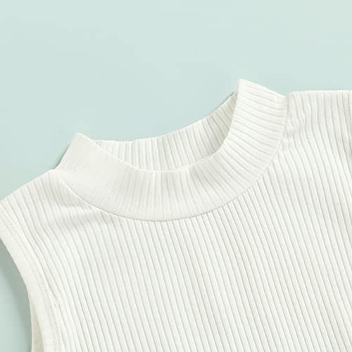 Aeemcem Kids Toddler Baby Girls 2Pcs Summer Outfits Sleeveless Ribbed Knit Tank Tops Denim Shorts Set (White Pearl, 4-5 Years) #TOP4