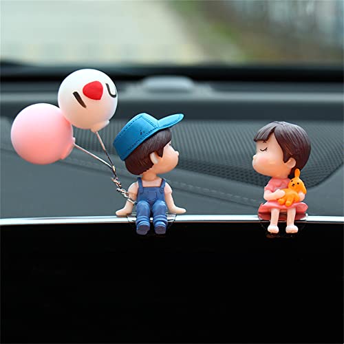 Car Decoration Cute Cartoon Couples,Action Figure Figurines Balloon Ornament,Lovely Couple Car Interior Accessories,Auto Interior Dashboard Accessories for Girls Boys Gifts (A with Balloon)