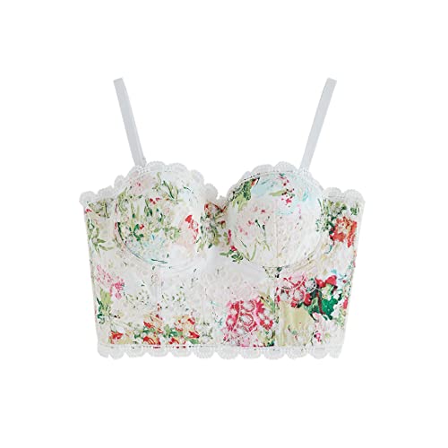 CHICWISH Women's Monet Garden Floral Embroidered Bustier Crop Top