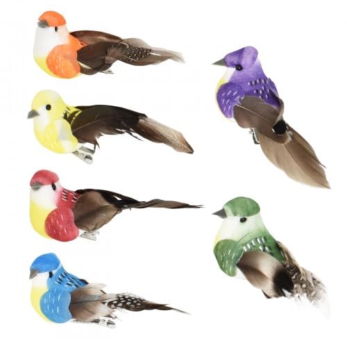 MisFun 5-teiliges Set Künstliche Vogelfiguren Mit Clip – Bunte Feder-Vögel Für Garten- & Partydekoration