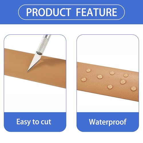 1M PVC Türschwellen Leiste Selbstklebend 10-15mm(H), Übergangsprofil, Boden-Leiste, Übergangsleiste Boden Schwellenleiste und Kanten,Abdeckleiste für Laminate Schwellen, Gelbbraun(Beidseitig klebend)