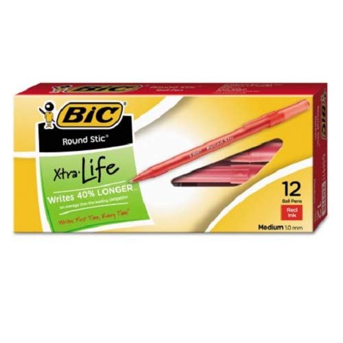 BICGSM11RD - Bolígrafo de punta redonda (6 unidades, tinta roja, tamaño mediano)