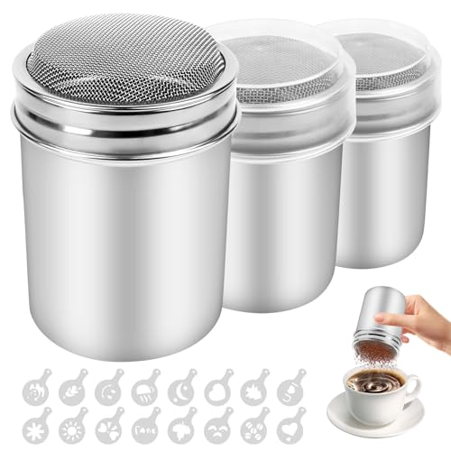 3pcs Saupoudreuse à Sucre Glace, saupoudreuse cacao，Saupoudreuse Cacao, Sucrier Pour Sucre en Poudre, avec Couvercle, Adaptés à la Poudre de Matcha，pour Cacao Epice Poudre Cappuccino Sucre