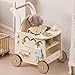 ROBOTIME Wooden Baby Walker, Baby Push Walker, Baby Activity Center Toys - Toddler Walking Activity Center Push Toys with Safety Brake, Baby Walker for Motor Skills (Rattan Doll Walker)